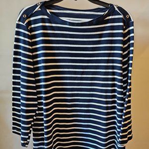 Westbound Boat Neck Navy Blue and White Stripe top, sz XL